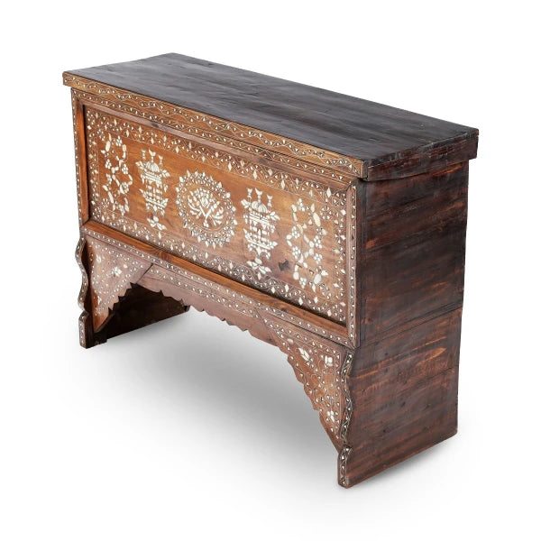 Angled Side View of Mother of Pearl Inlay Chest Console - Small