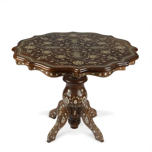 Angled Top View Mother of Pearl Inlayed Dining Table