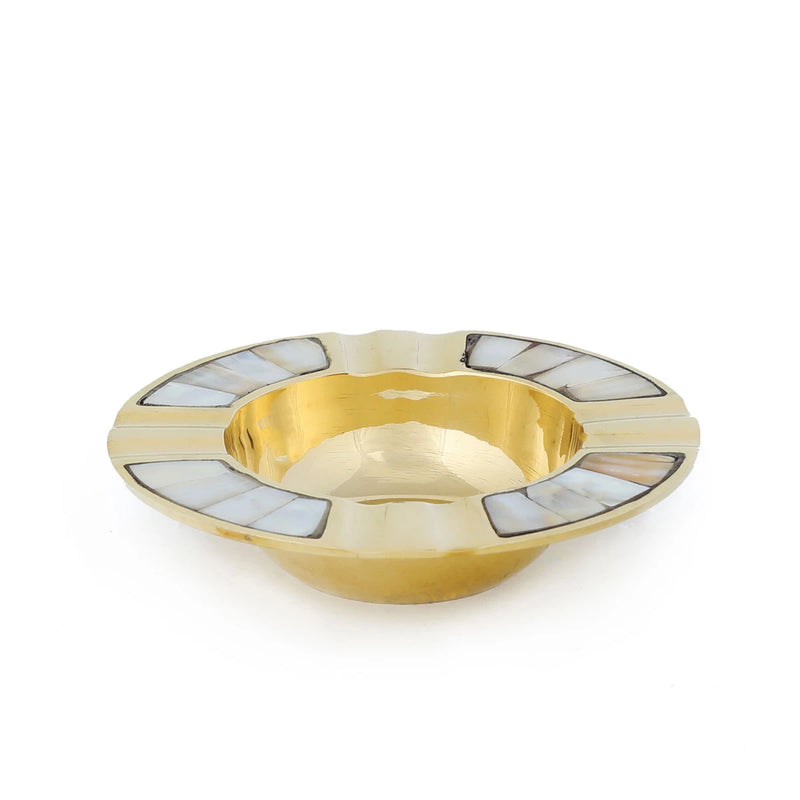 Side View of Mother of Pearl Rounded Ashtray - Gold Variant