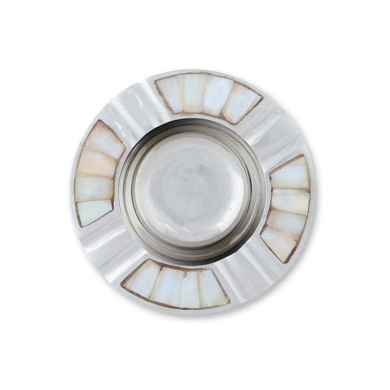 Top View of Mother of Pearl Rounded Ashtray - Silver Variant