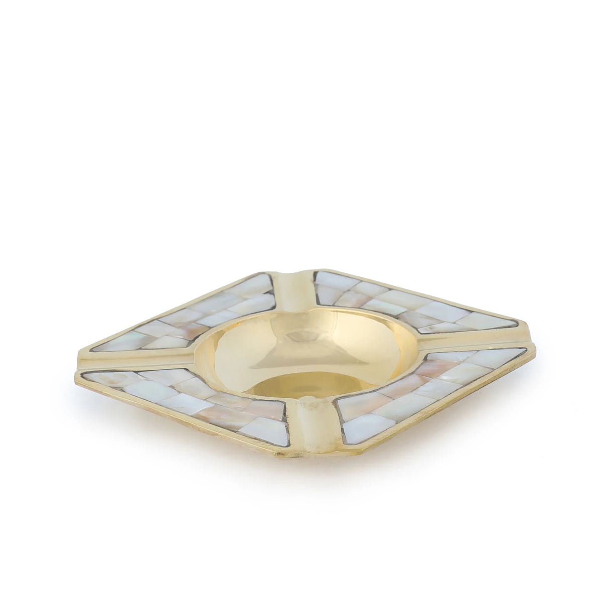 Flat Angled View of Mother of Pearl Squared Ashtray - Gold Variant