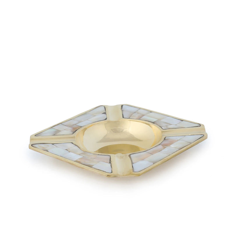 Flat Angled View of Mother of Pearl Squared Ashtray - Gold Variant