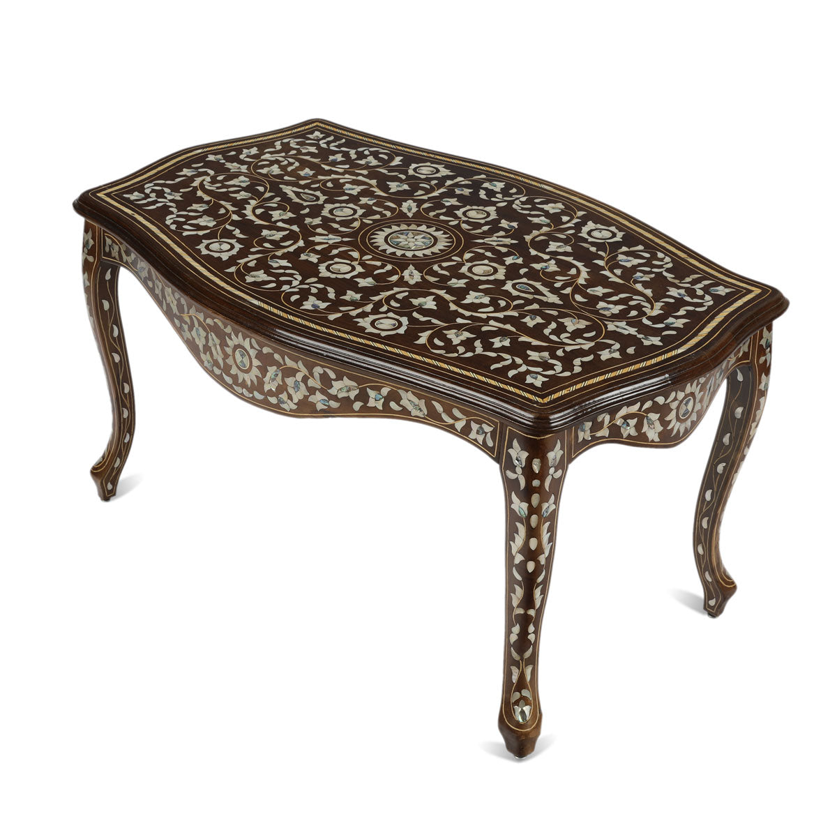 Top Angled Side View of Mother of Pearl Ornamented Coffee Table