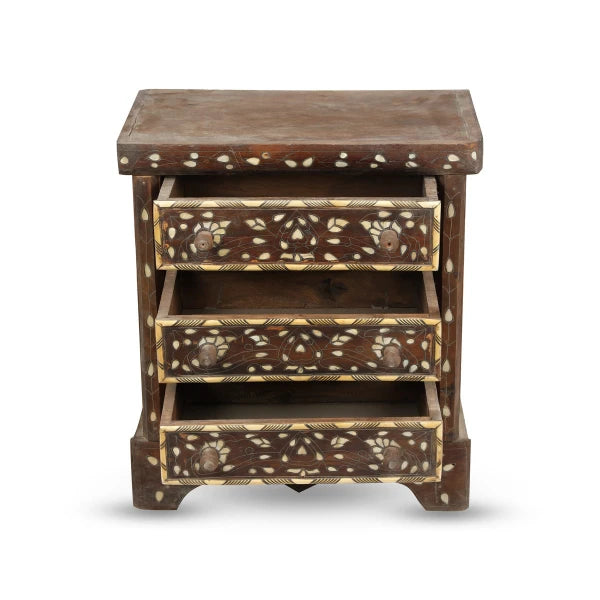 Angled Top View of Multi-drawer Bedroom Console with open Storage Drawers