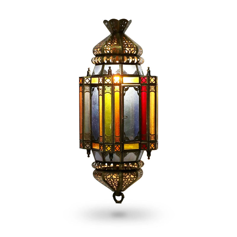 Front View of Multicolor Bracket Lantern with Lights On