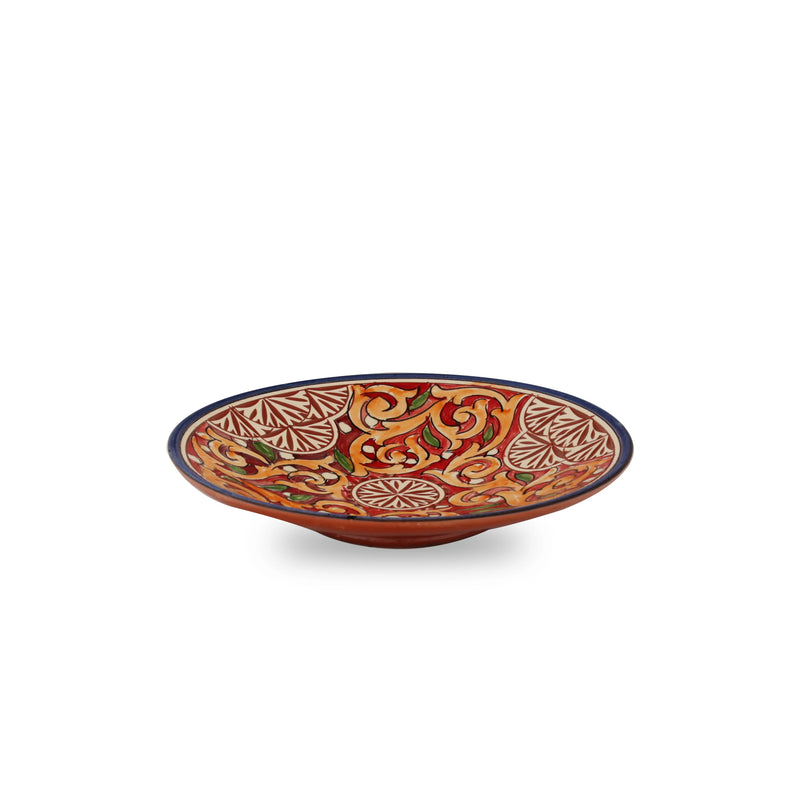 Flat Angled View of Multicolored Dish Plate - Red Variant