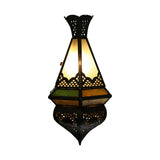 A Traditional Moroccan Style Ceiling Lantern With Lights on
