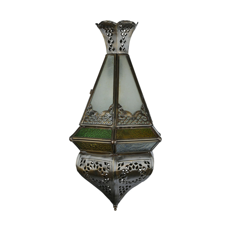 Traditional Moroccan Style Ceiling Lamp Made of Brass with Open Cut Work & Frosted Glass in Multiple Colors