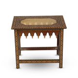 Side View of Netted Wooden Mosaic Flat Top Table Showing Marquetry Inlays and Woodwork