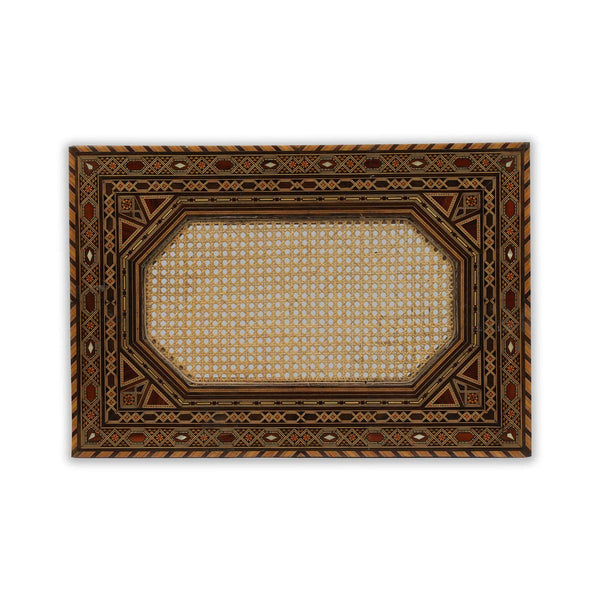 Table Top View of Netted Wooden Mosaic Flat Top Table Showing Marquetry Inlays