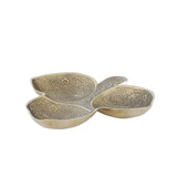 Angled Side View of Leaf-Shaped Brass Snack Bowl - Gold