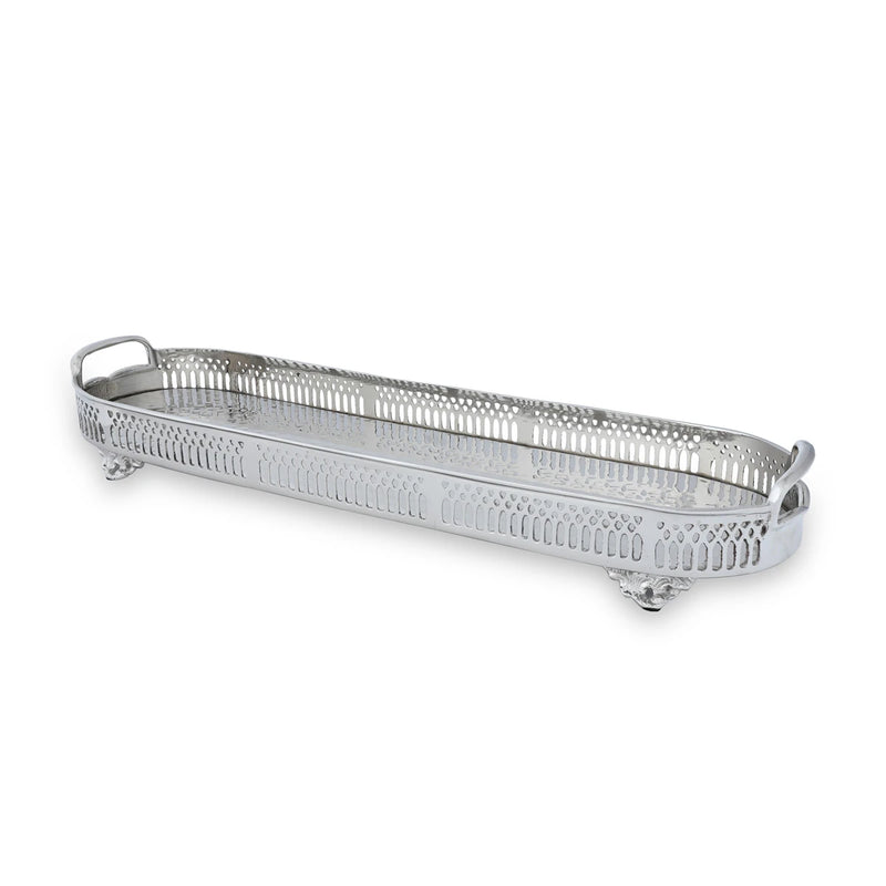 Angled Side View of Oblong Brass Tray - Glossy Silver