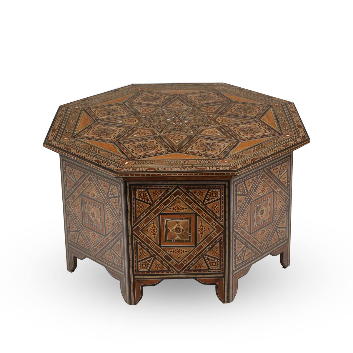 Angled Top View of Octagonal Syrian Mosaic Wood Table