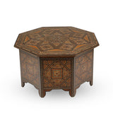 Angled Top View of Octagonal Syrian Mosaic Wood Table
