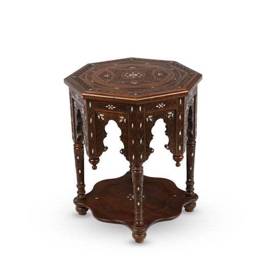 Angled Top View of Octagonal Flat Top Brown Table