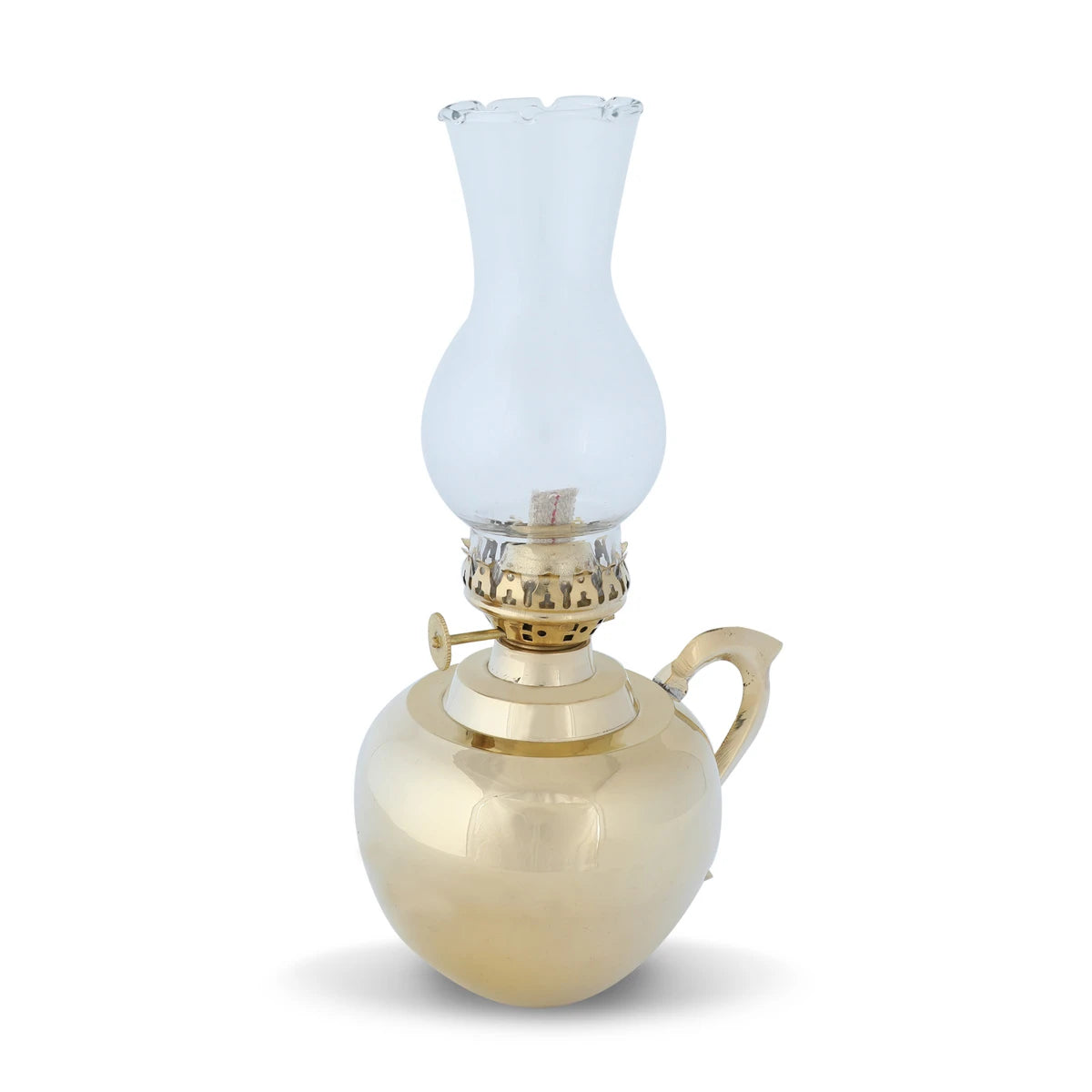 Oil Lamp With Glass Chimney - Glossy Gold