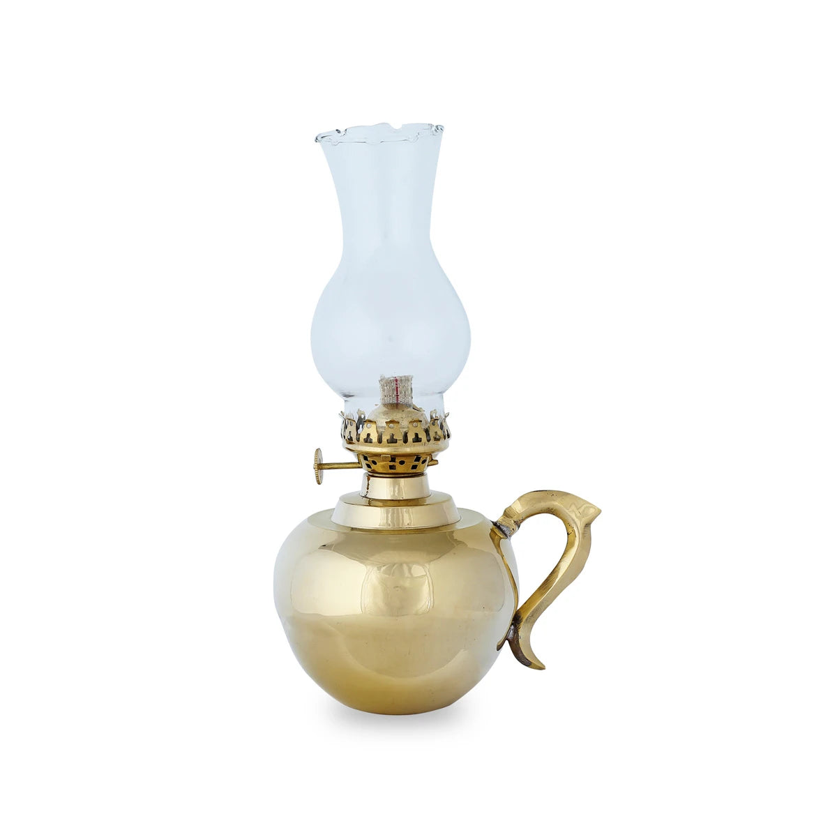 Angled View Oil Lamp With Glass Chimney - Glossy Gold