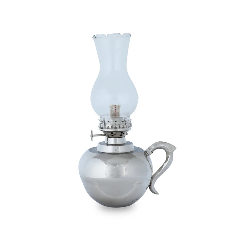 Oil Lamp With Glass Chimney - Glossy Silver