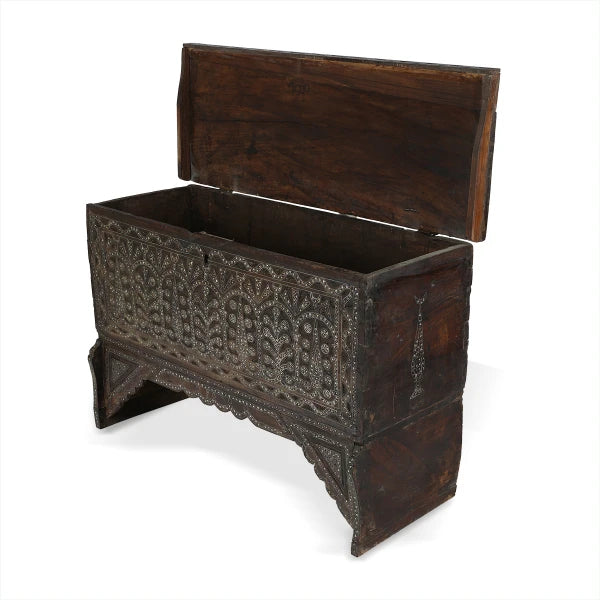 Angled Side View of Oriental Syrian Design Wood Console with Open Top 