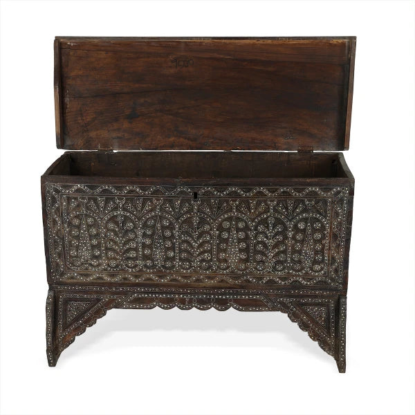 Front View of Oriental Syrian Design Wood Console with Open Top