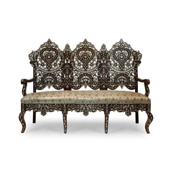 Front View of Oriental Vintage Three-Seater Sofa