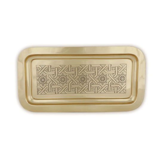 Top View of Ornamental Brass Rectangular Tray - Gold