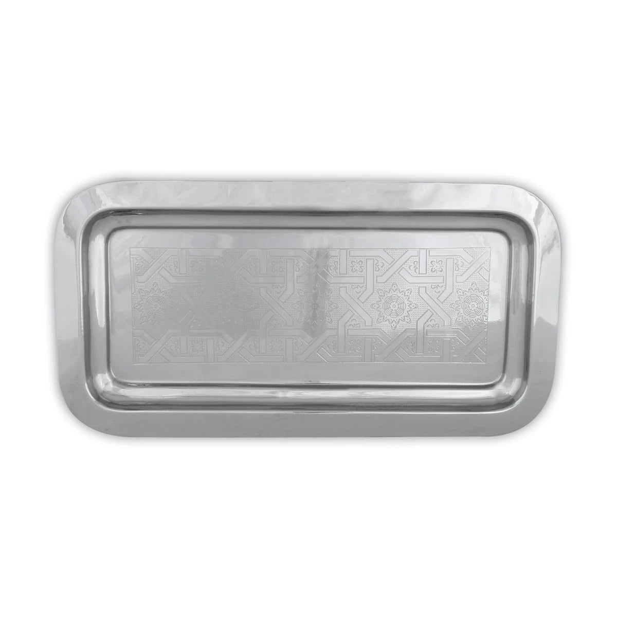 Top View of Ornamental Brass Rectangular Tray - Silver