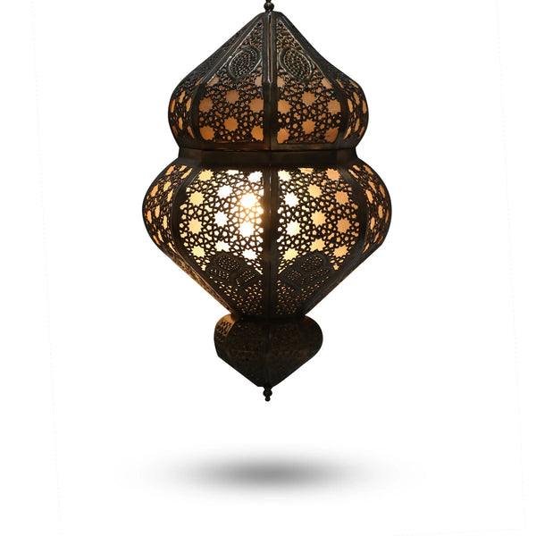 Front View of Ornamented Syrian Wall Light with Bulbs on