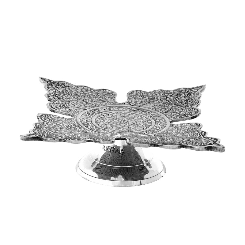 Angled Side View of Ornate Fruit Tray - Silver Variant