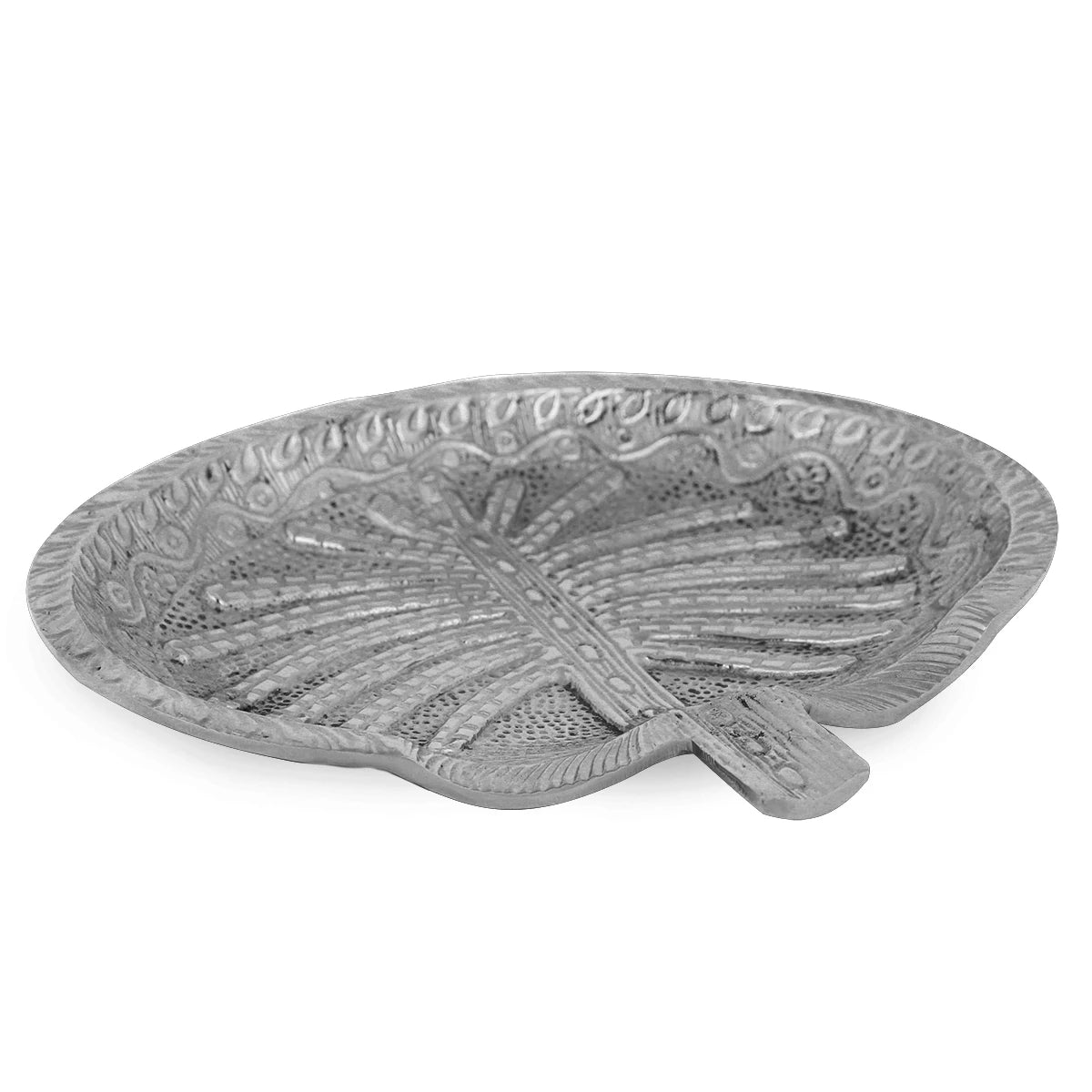 Angled View of Palm Engraved Ashtray - Silver Variant