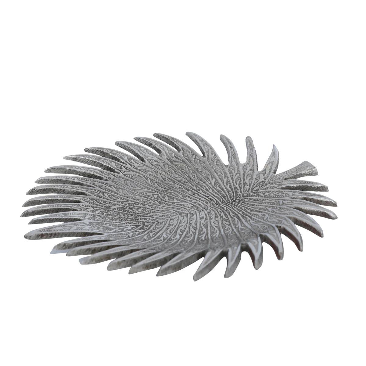 Angled Side View of Palm Tree Platter - Silver
