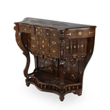Angled Side View of Patterned Wood & Mother of Pearl Console