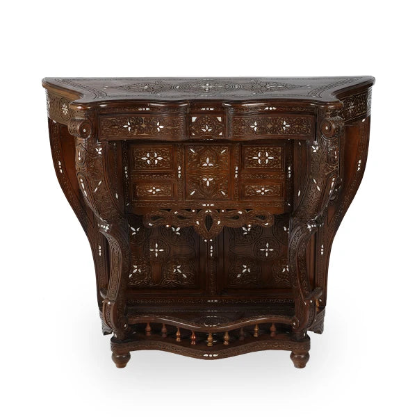 Front View of Patterned Wood & Mother of Pearl Console - Type B