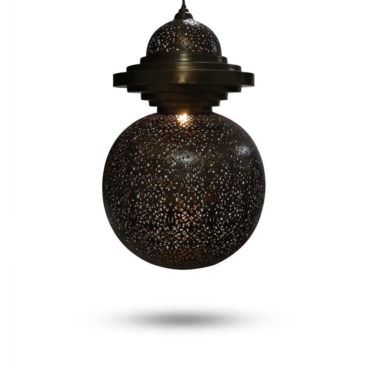 Front View of Perforated Spherical Lantern with Bulbs On