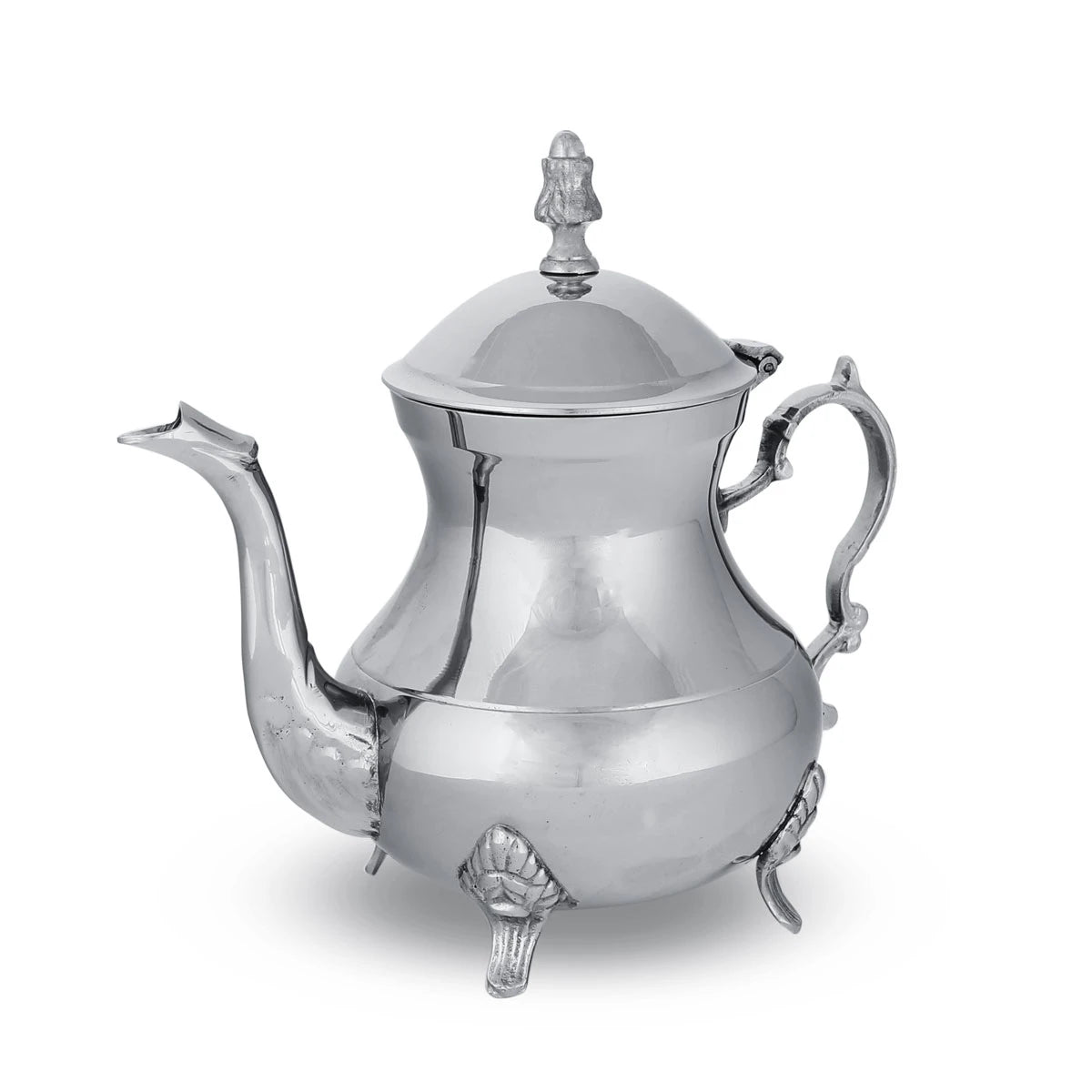 Front View of Plain Brass Teapot - Glossy Silver