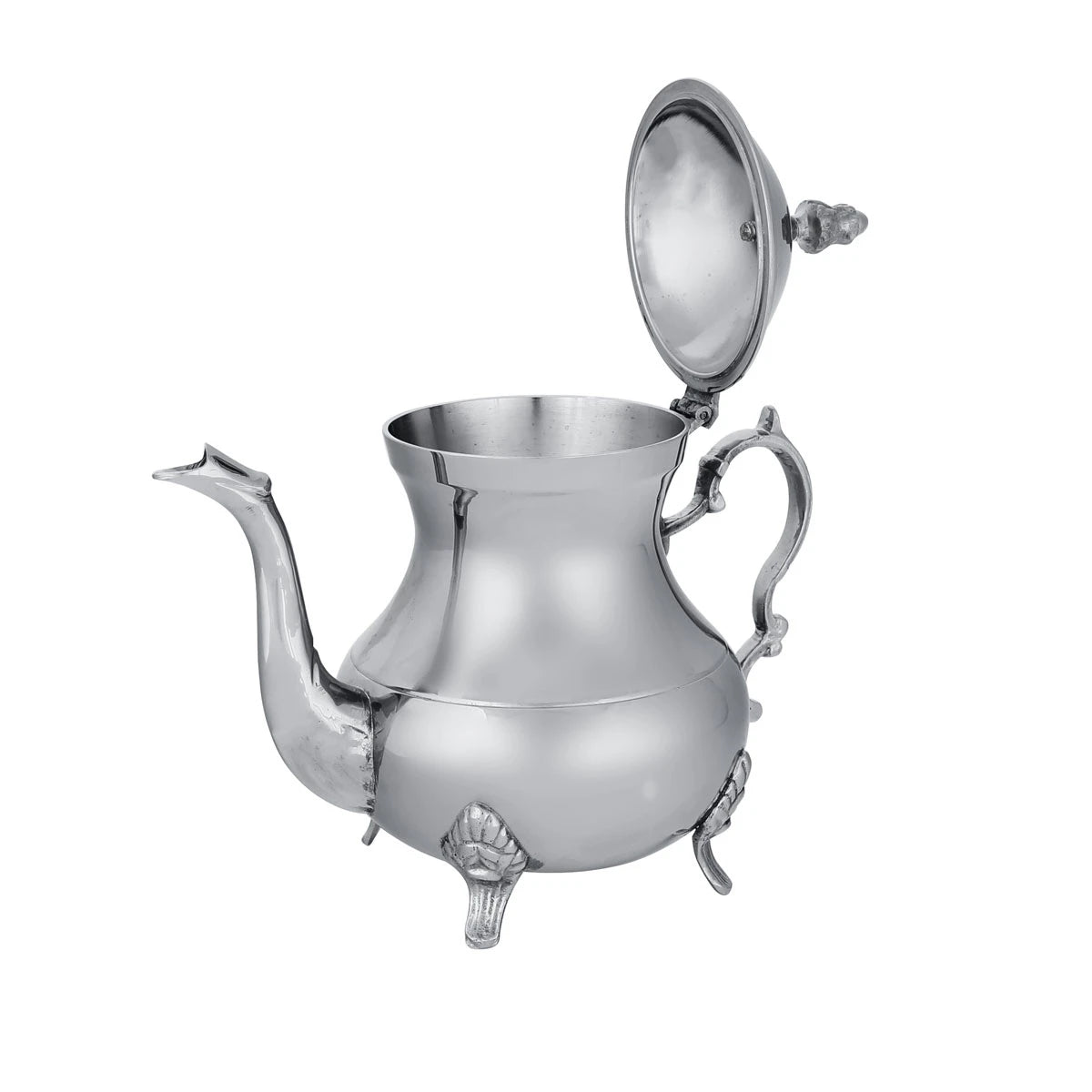 Front View of Plain Brass Teapot - Glossy Silver with Open Top