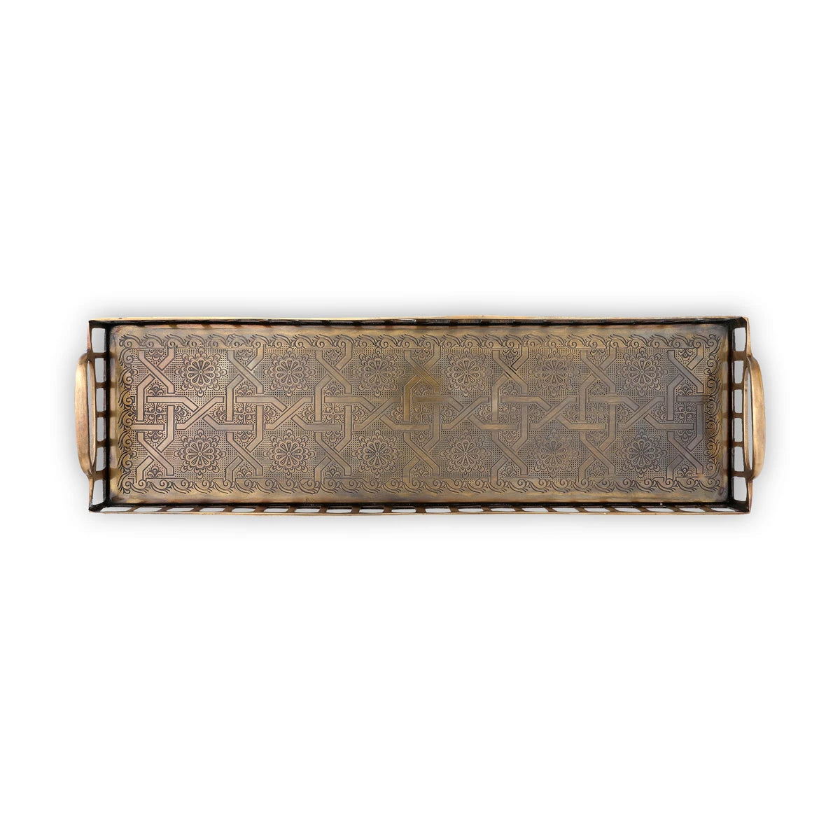 Top View of Rectangular Brass Tray - Brown