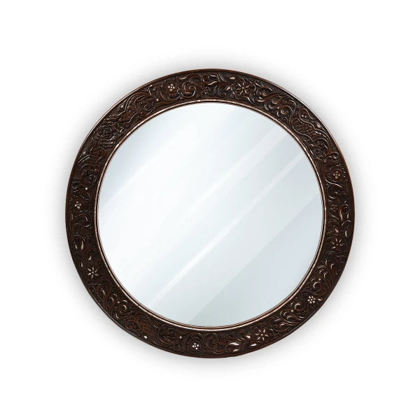 Front View of Round Carved Wood Syrian Mirror