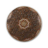 Table Top View of Round Carved Wooden Mother of Pearl Inlaid Table Showcasing Exquisite Carvings