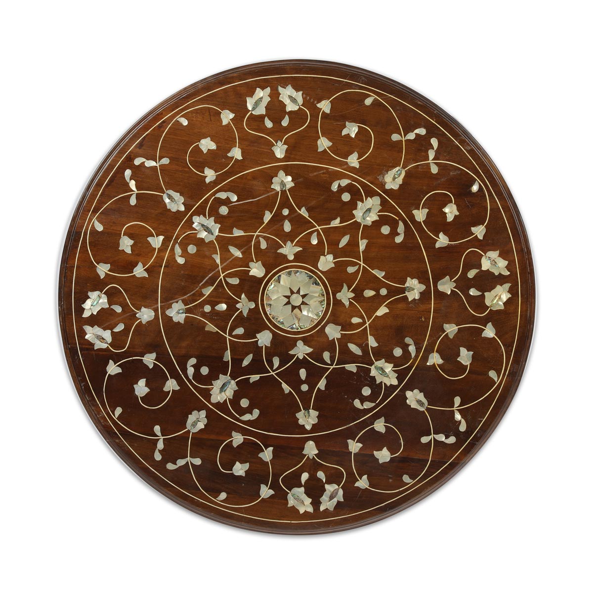 Table Top View of Round Table With Mother of Pearl Inlays