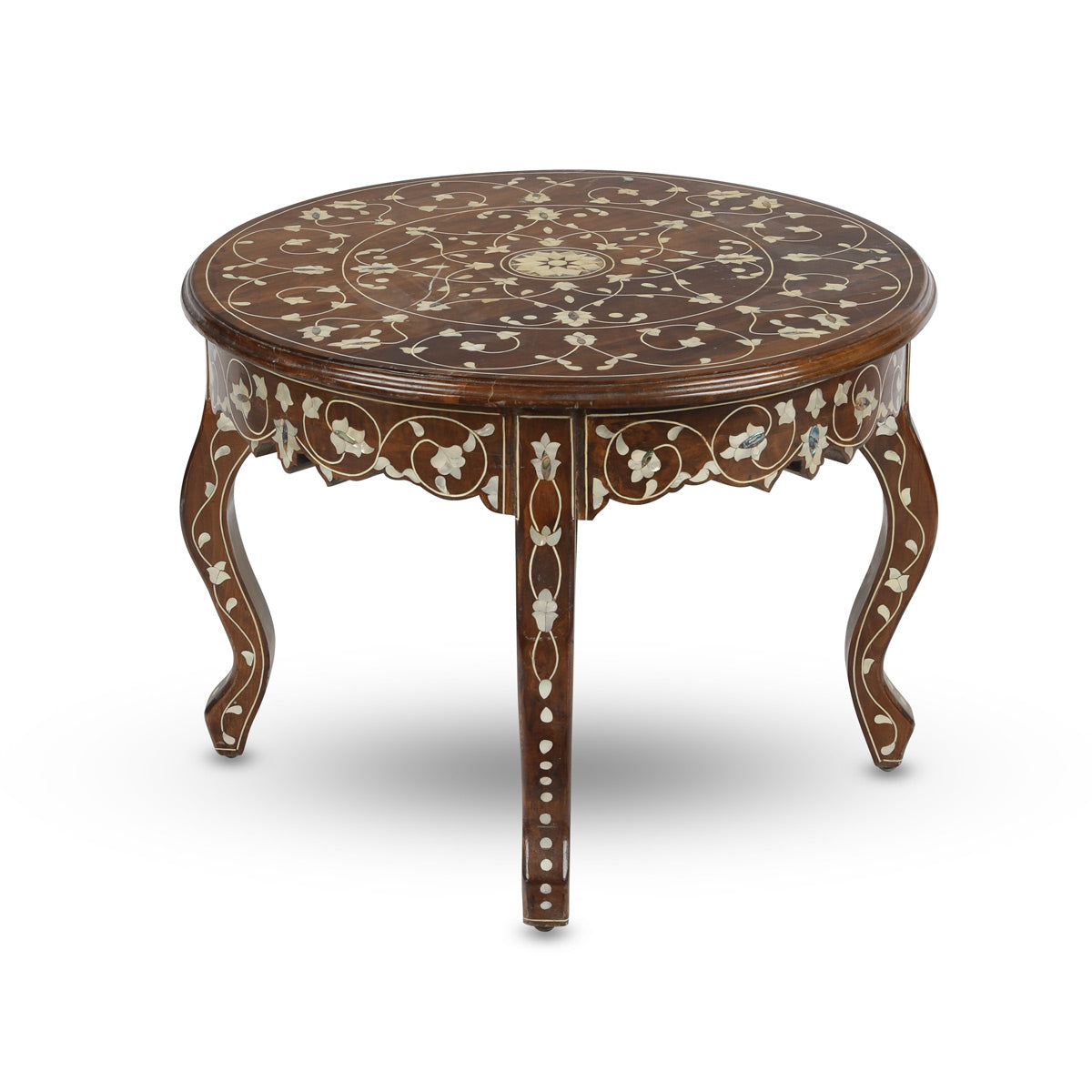Angled Top View of Round Table With Mother of Pearl Inlays