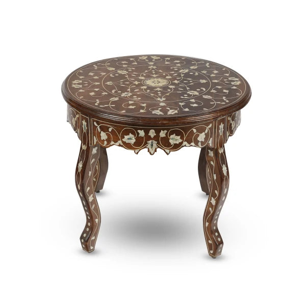 Angled Top View of Round Table With Mother of Pearl Inlays