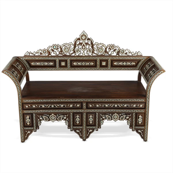 Front View of Royal Arabian Cushion Less Flat Wood Sofa / Bench