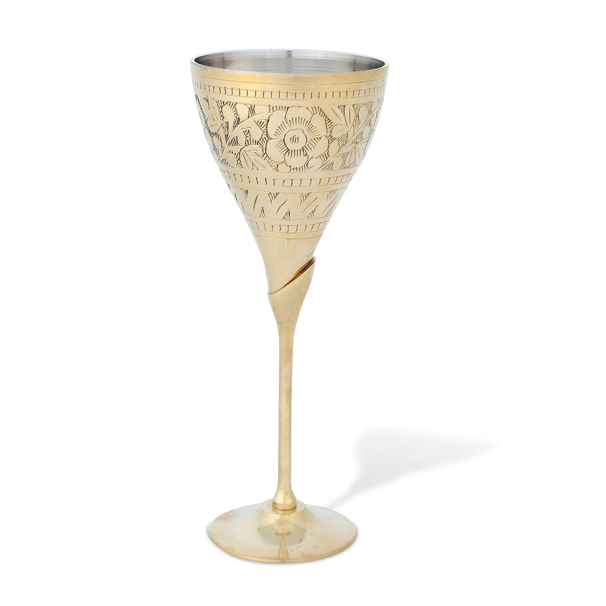 Angled Front View of Sculpted Brass Goblet - Gold