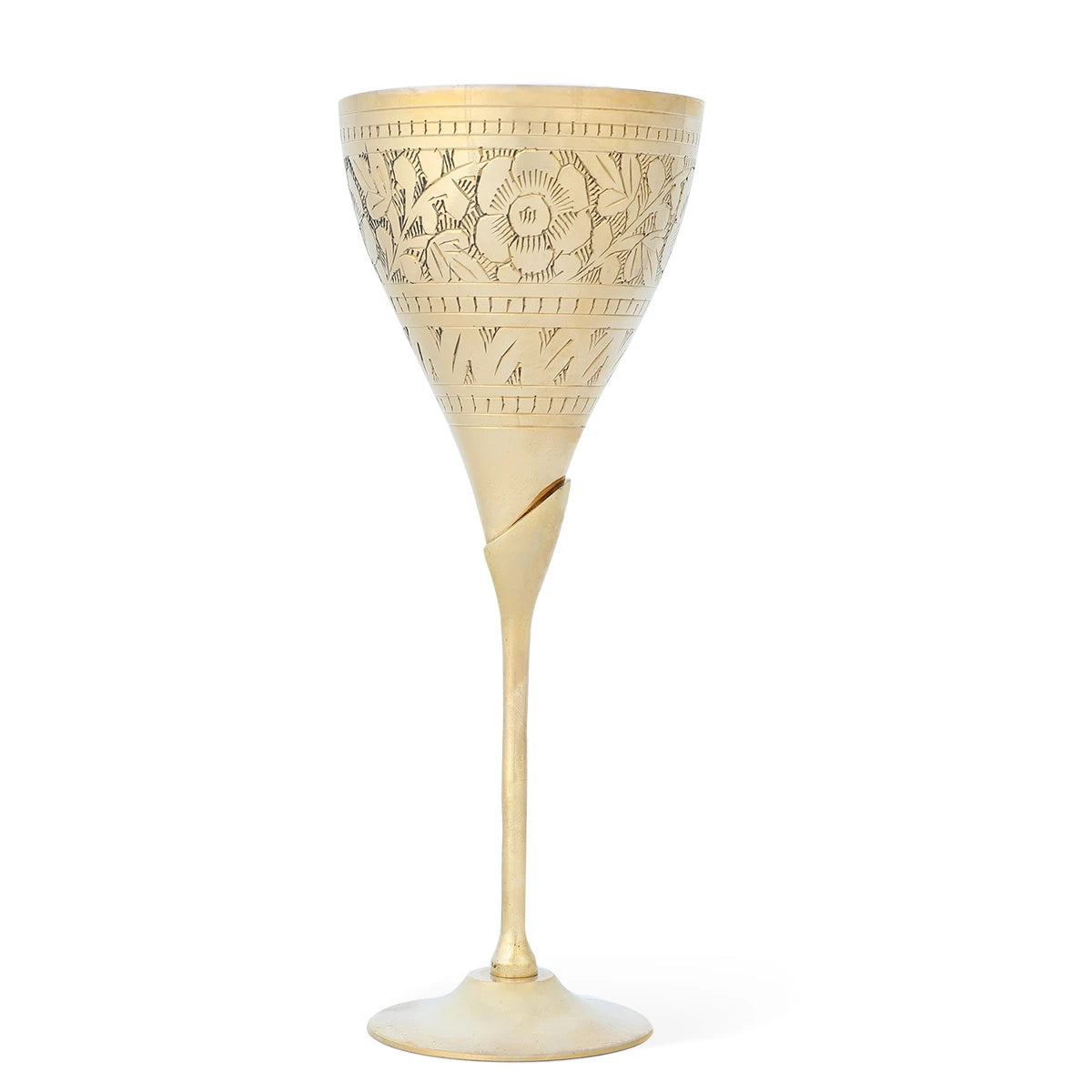 Front View of Sculpted Brass Goblet - Gold