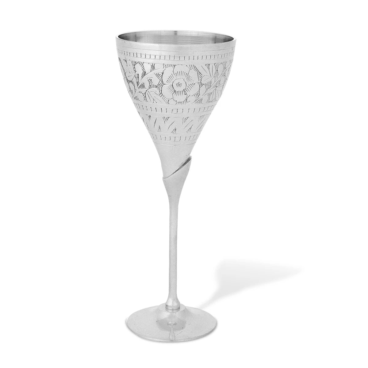 Angled Top View of Sculpted Brass Goblet - Silver