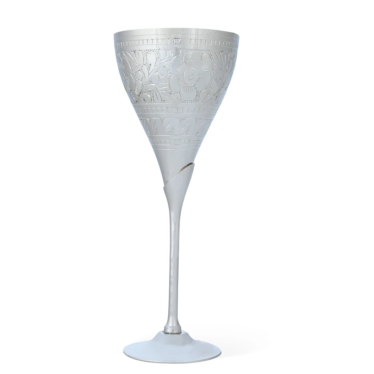 Front View of Sculpted Brass Goblet - Silver