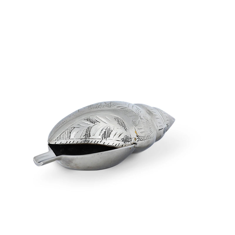 Flat Side View of Sea-Shell Shaped Ashtray - Silver Color