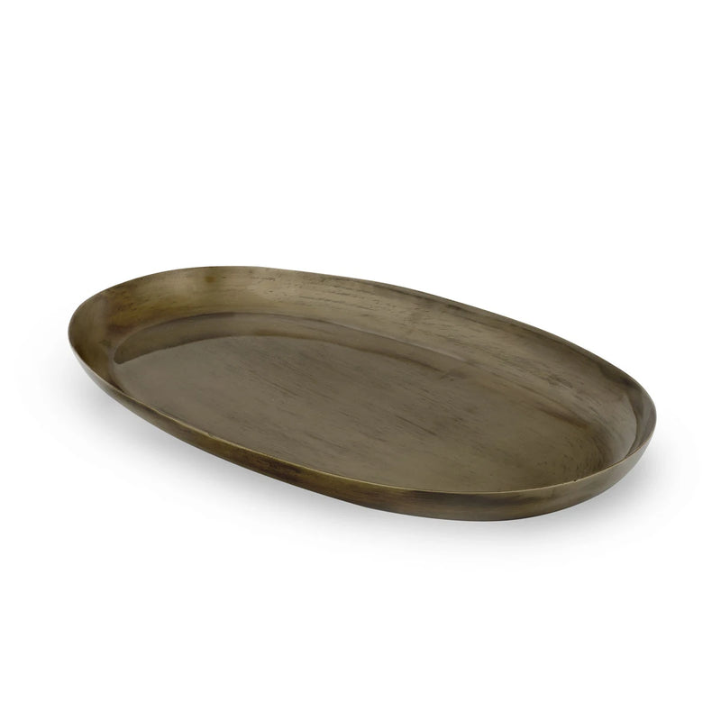 Angled Side View of Serving Brass Tray - Gold
