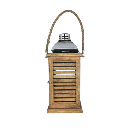 Shutter Style Wooden Floor Lantern With Roped Handles for Hanging